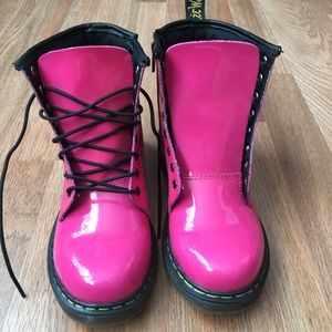 Dr Marten Kids Delaney Patent Leather Pink Boots